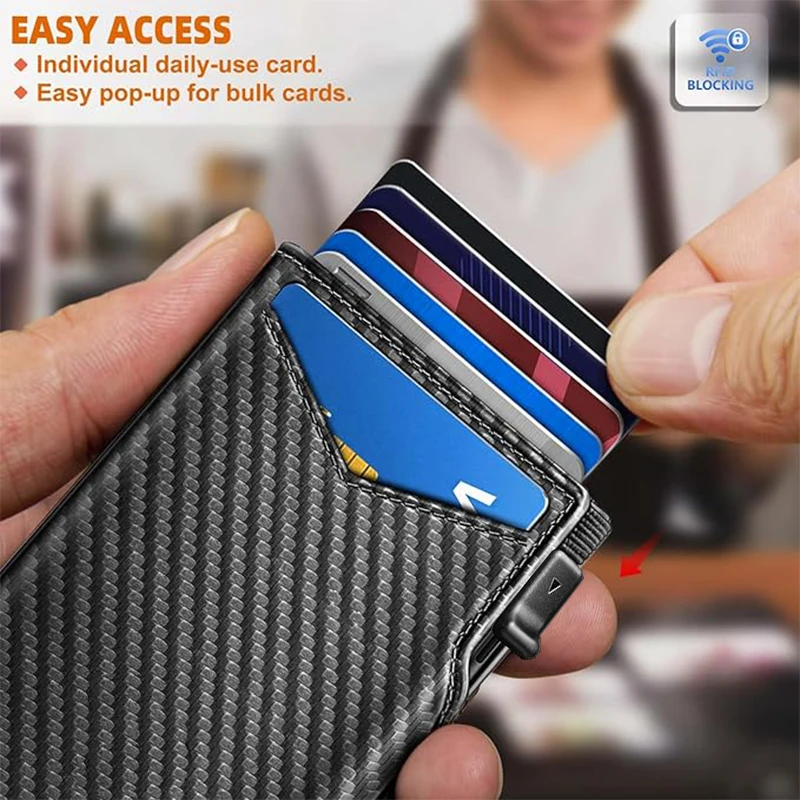 YATBEST Men's Card Bag RFID Anti-Theft Brush Multifunctional Elastic Band Large Capacity Automatic Pop-up Aluminum Box Wallet