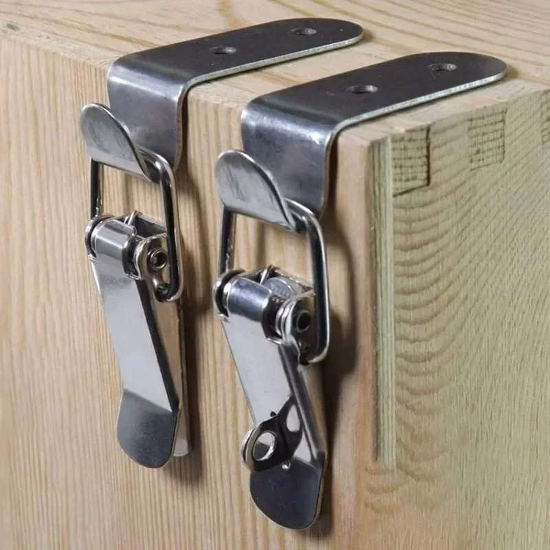 8PCS 90 Degrees Duck-mouth Buckle Hook Lock Stainless Steel Spring Loaded Draw Toggle Latch Clamp Clip Hasp Latch Catch Clasp image 2