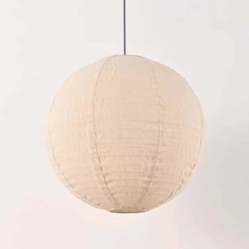 

Japanese Linen Fabric LED Ceiling Pendant Light Spherical Hanging Lamp Living Room Bedroom Restaurant Study Long Line Chandelier