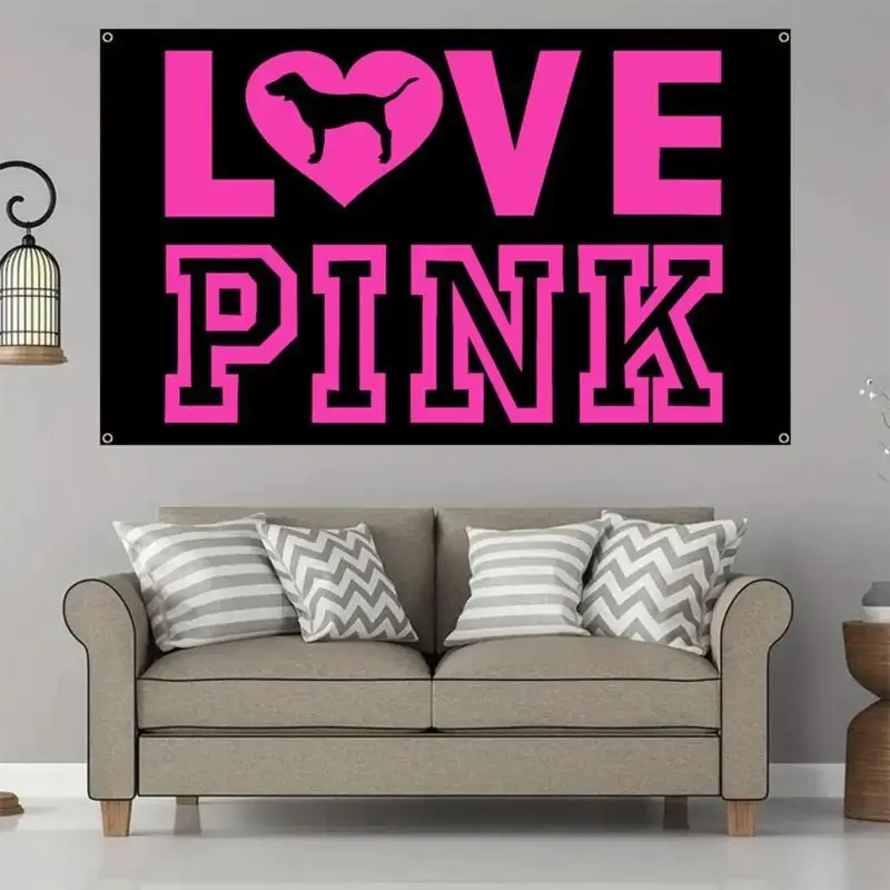 Love Dog Heart Wall Tapestry Sweet Letter Art Backdrop Polyester Wall Hanging Bedroom Dorm Living Room Girls Aesthetic Decor