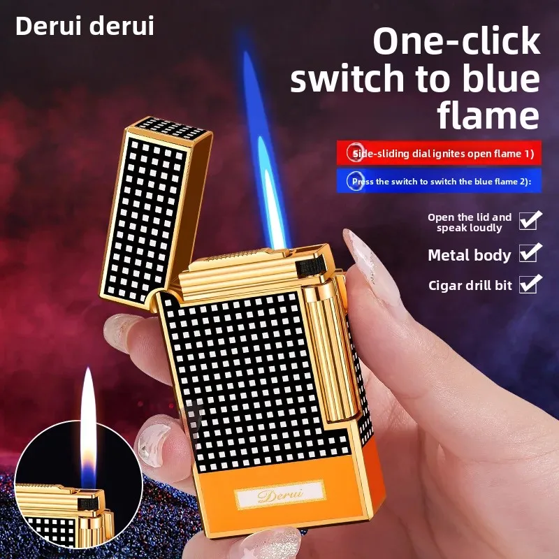 2026 New DERUI Side Sliding Loud Sound Double Fire Lighter Metal Inflatable Men's Light Luxury Gift Double Fire Switch