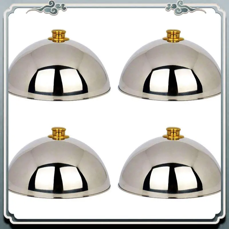 AC76-4Pcs 12 Inch Stainless Steel Cheese Melting Dome And Steaming Cover,Polished Steak Cover,Cloche Serving Dish Food Cover