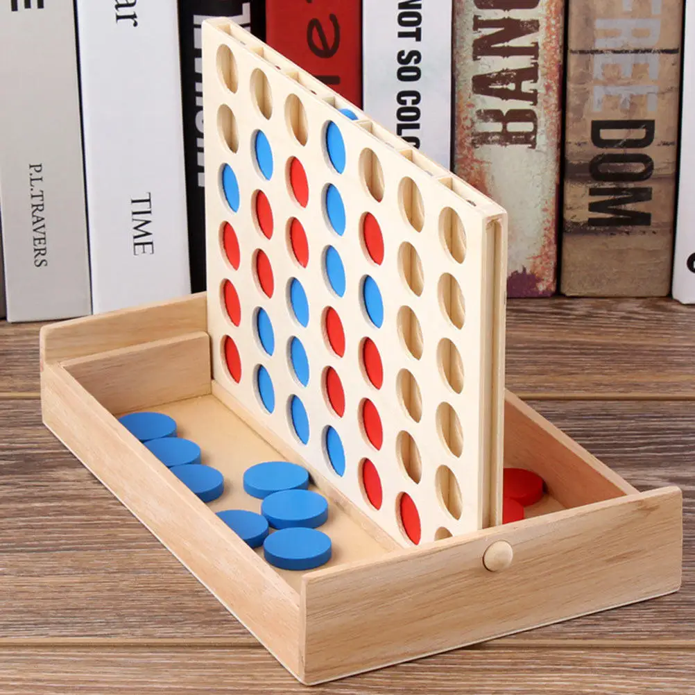 

2Sets Four in A Row Board Game Wooden Stereo Chess Educational Interactive Parent Child Game Develop Hand Eye