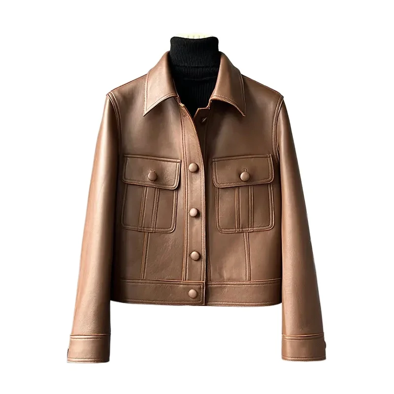 Tajiyane Echt Leder Jacke Frauen 2022 Frühling Herbst Neue Kurze Quadrat Kragen Schaffell Jacken und Mäntel Hohe Qualität SGG751