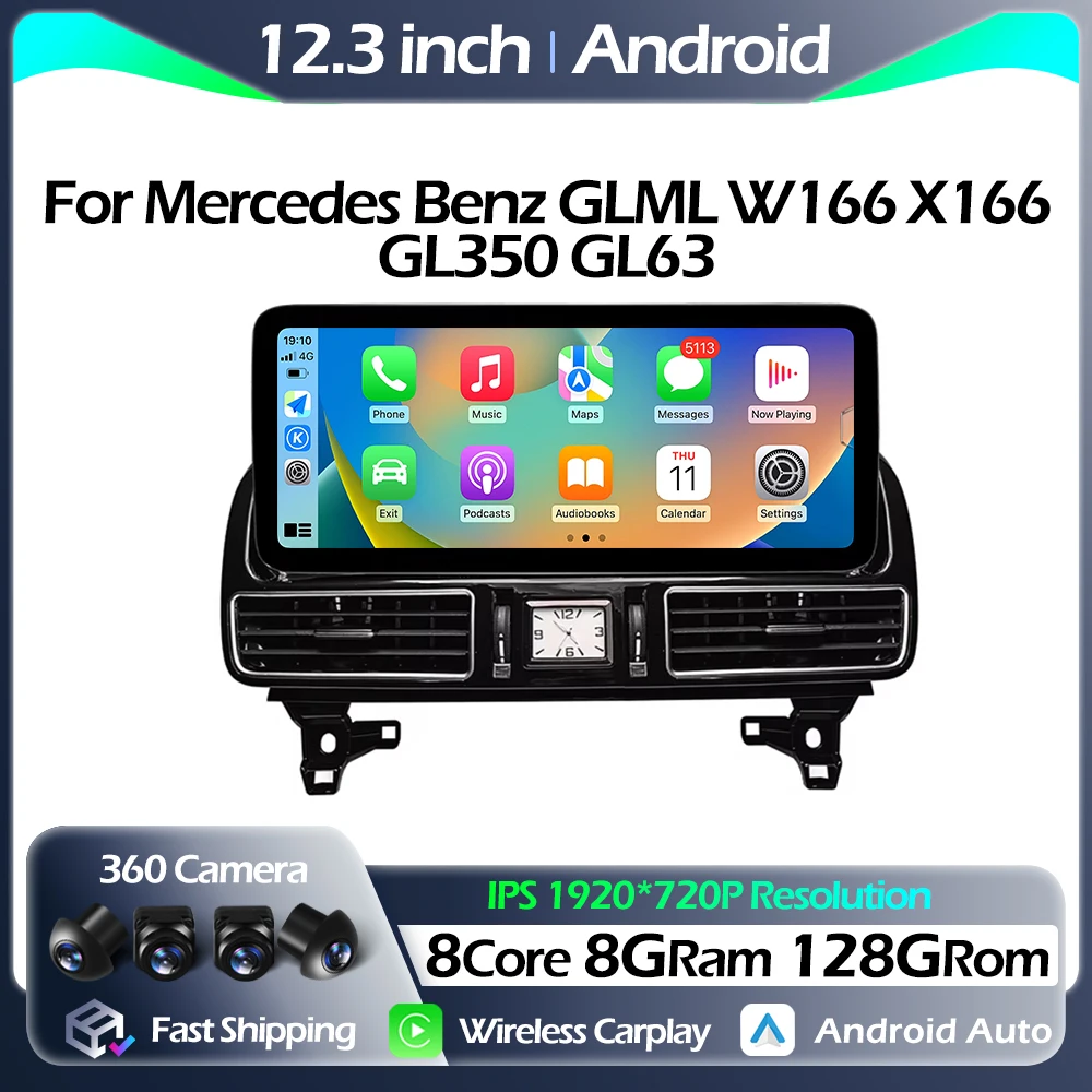 Carplay Android Auto For Mercedes Benz GLML W166 X166 GL350 GL63 Car Raido GPS Navigation Multimedia Player Video Wireless