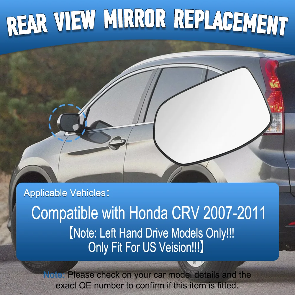 Heated Side Door Wing Mirror Glass Rear View Mirror Glass for Honda CRV 2007 2008 2009 2010 2011 LHD for US Veision 76253SWA315