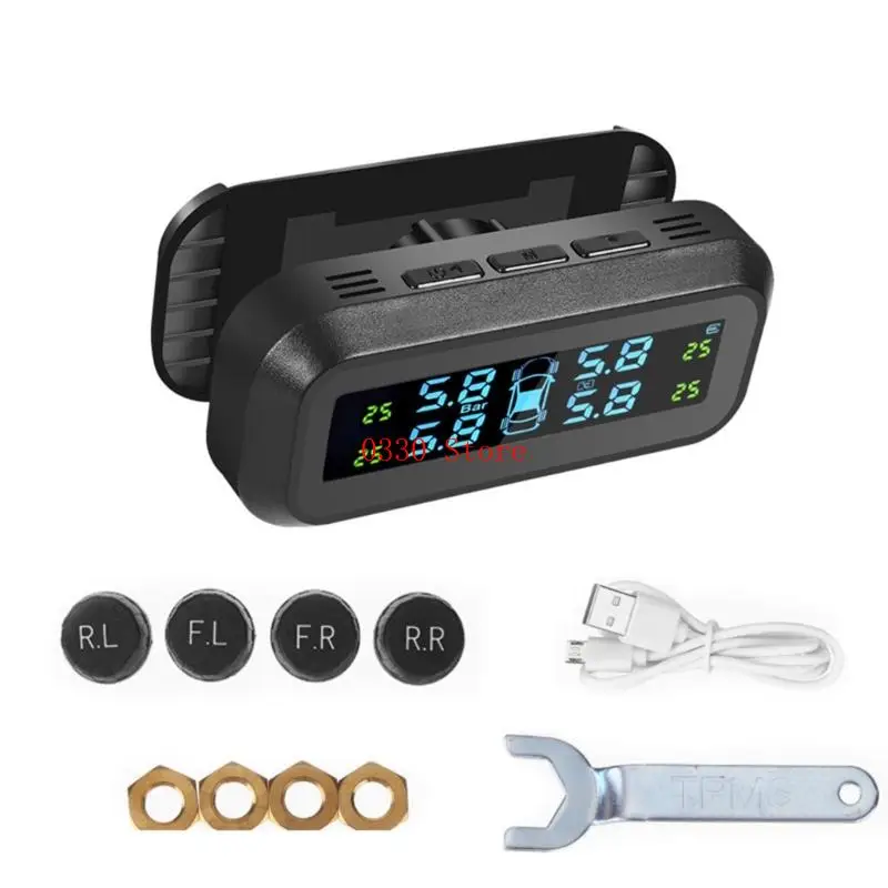 

TPMS Digital Solar USB Power Car Tire Pressure Monitoring System with 4 Sensors
