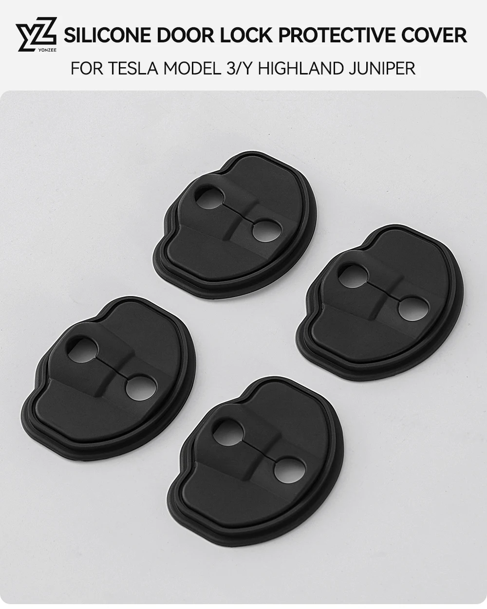 YZ Für Tesla Model 3 Y YL X Juniper Highland 4 Stück Autotürschloss-Schutzabdeckung Silikon-Stoßdämpfer-Aufkleber Autozubehör – Detail 1