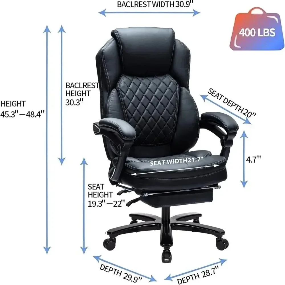 Große und große Home-Office-Schreibtischs tühle für 400 Pfund schwere Personen, ergonomischer Liegestuhl mit breiter Fuß stütze, plus Größe verwalten