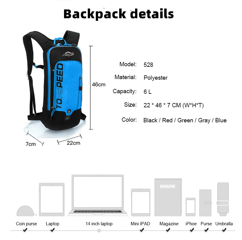 6L Radfahren Reflektierende Tasche männer Frauen Reiten Wasserdicht Atmungsaktiv Fahrrad Rucksack Laufen Im Freien Galle Mit 2L Wasser Tasche – Detail 6