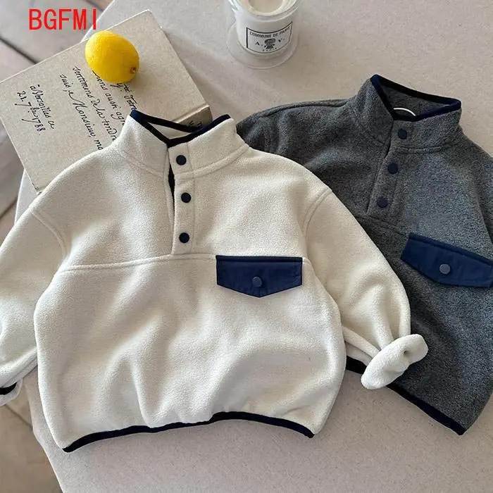 Children's Double-faced Fleece Shirt  Autumn Winter Half-zip Jacket Fleece-lined Trendy Baby Base Layer Coat Brother and Sister