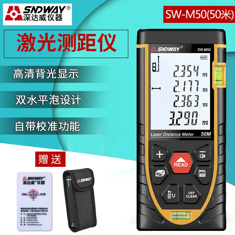 Shendawei Recarregável Handheld Infrared Area Measuring Instrument, Alta Precisão, Régua Eletrônica, Voice Range Finder
