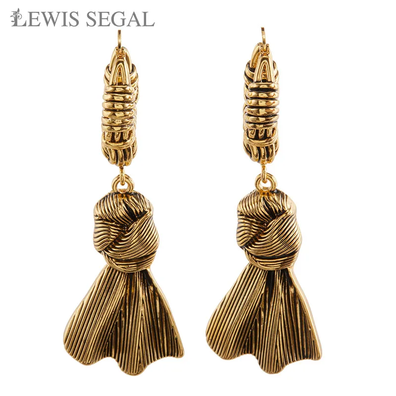 

LEWIS SEGAL Vintage Unique Luxury Knot Dangle Earrings for Women Girls Fine Jewelry 18K Gold Party Gift Wedding Daily Engagement