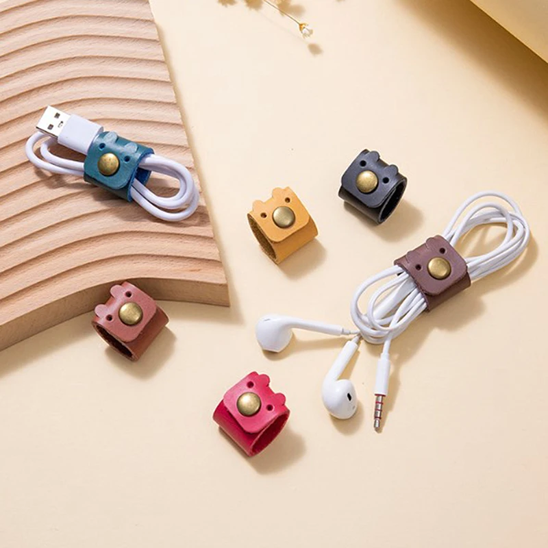 

Phone Cable Organizer Genuine Leather ClipCharger Cord Line Storge Holder ClipsCowhide Earphone Cable Data Cable Storage Box