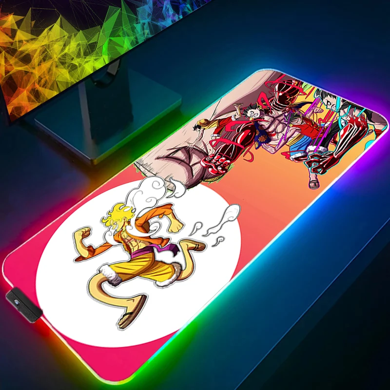 

Backlight Mouse Pad RGB PC Computer Gamer Kawaii Gaming Accessories LED Mousepad Keyboard Desk Mat One Piece Luffy Carpet