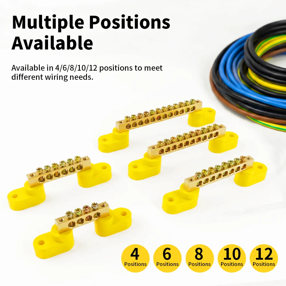 1pcs 6*9 Copper Ground Bar - 4/6/8/10/12 Hole Terminal Block for Distribution Box Zero Ground Wiring Connection