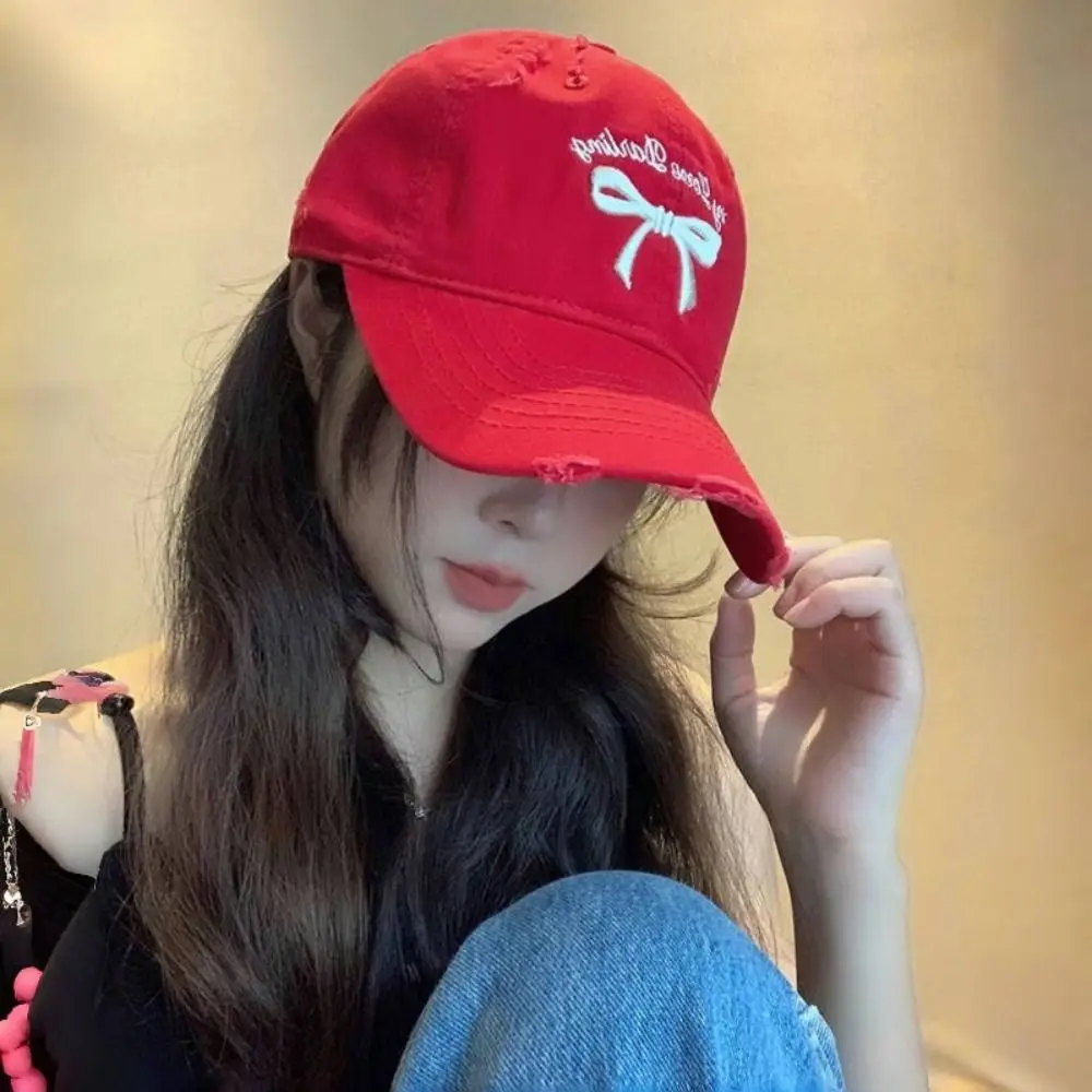 

Fashion Korean Style Bowknot Baseball Hat Cotton Adjustable Bow Embroidered Hat Y2k Sweet Women Peaked Cap Girls