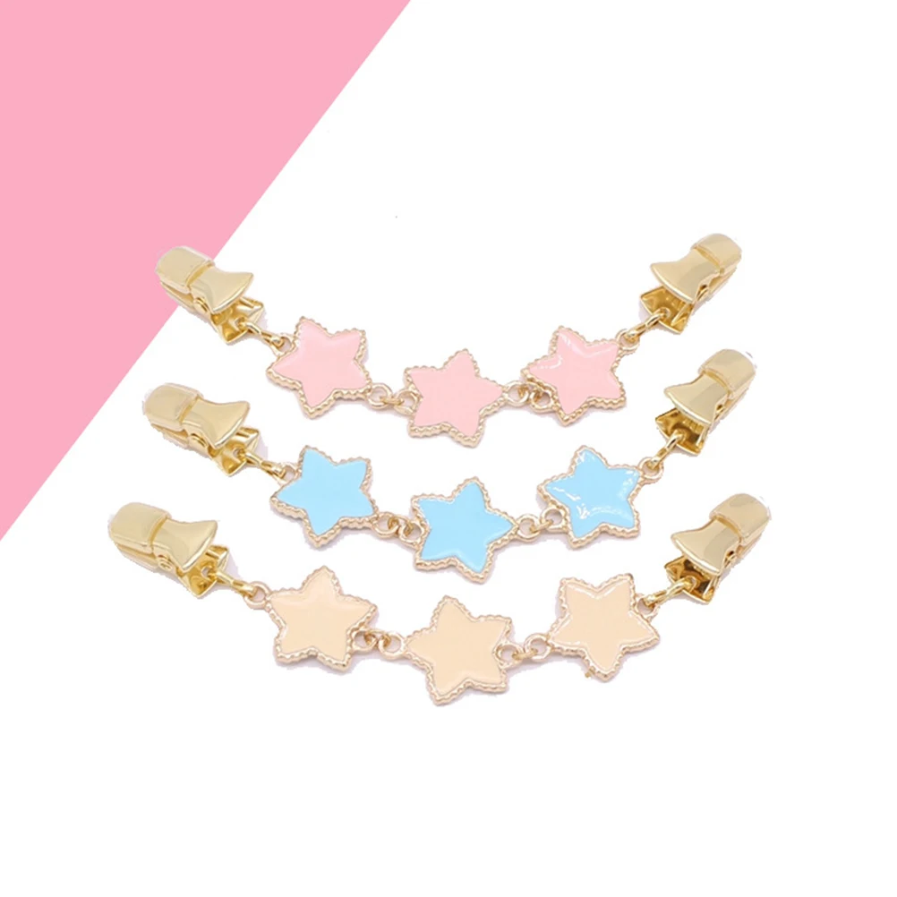 

3pc Sweater Clips For Women Vintage Alloy Star Design Cardigan Collar Pins Pink Wheat Sky Blue Fastening Closure Pins