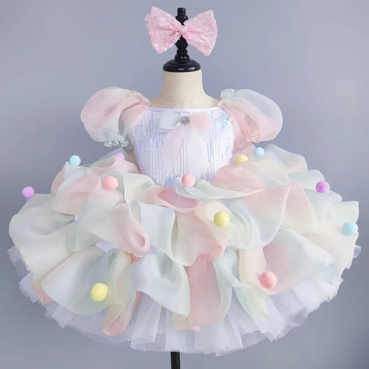 

Cute Plush Balls Ballet Dress Girls Multi-layer Mesh Tutu Dress Carnival Event Stage Performance Skirts Princess Ballet Dresses