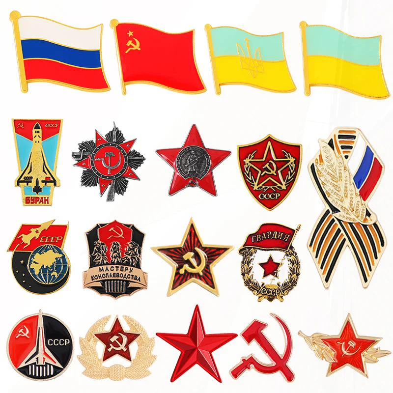 Badge Patriotism Red Star Victory Day Lapel Brooch Icon Backpack Decorative Russian Flag Pin Ribbon Sign Badge With USSR Symbol