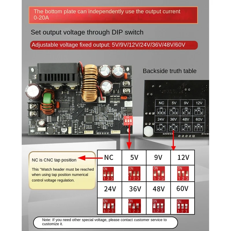 CNC Adjustable DC Regulated Power Supply Constant Voltage Constant Current Maintenance 20A/1200W Step-Down Module