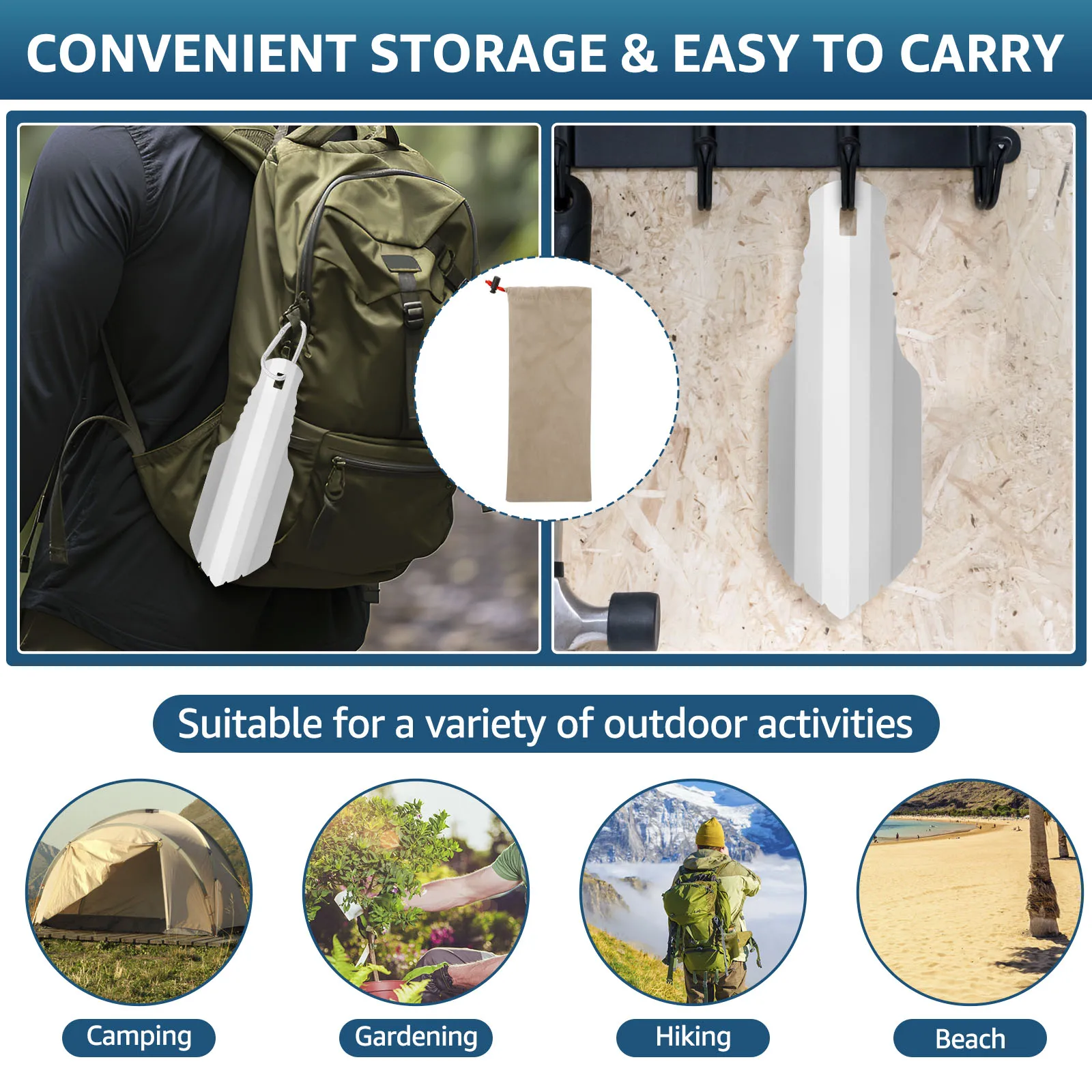 Pala da giardino in acciaio al titanio Pala da scavo versatile resistente alla corrosione con bordo curvo per escursioni in spiaggia da campeggio all'aperto