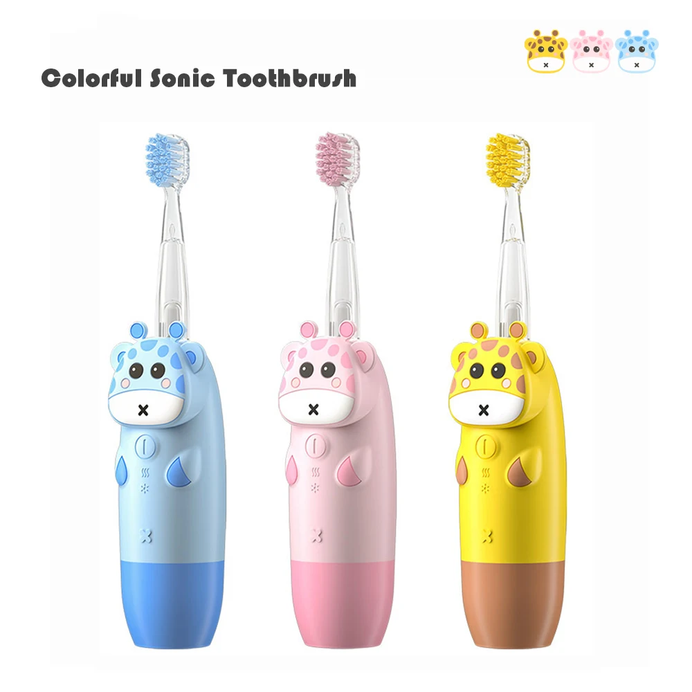 For 3-12 Ages Children's Sonic Electric Toothbrush Battery Colorful LED Sonic Kids Tooth Brush Smart Timer Brush Heads Gift J291