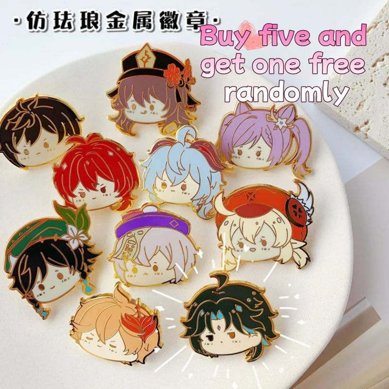 

[Купить Five Free One Random Style] Genshin Impact, металлический значок, милая мультяшная брошь в стиле аниме, сумка, аксессуары для одежды
