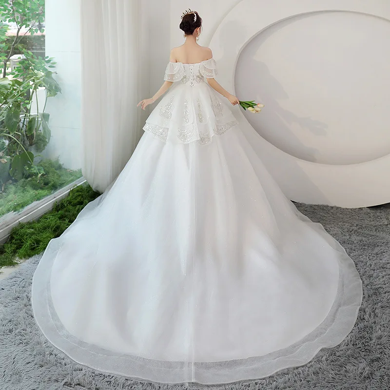 MANRAY 2023 New Luxury Off The Shoulder Wedding Dress Shiny Applique Bridal Dress Ball Gown Vestido De Noiva With Long Train