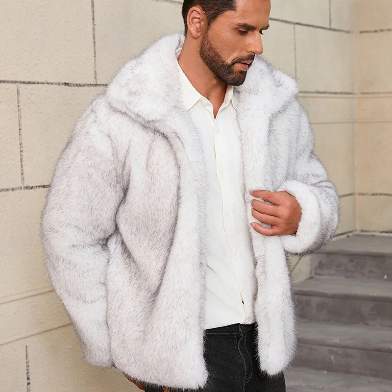 Luxury Brand Men Fur Jacket Lapel Warm Autumn Winter Faux Fur Jacket Casual Loose Coats High-end Outerwear Short Tops Trendy New