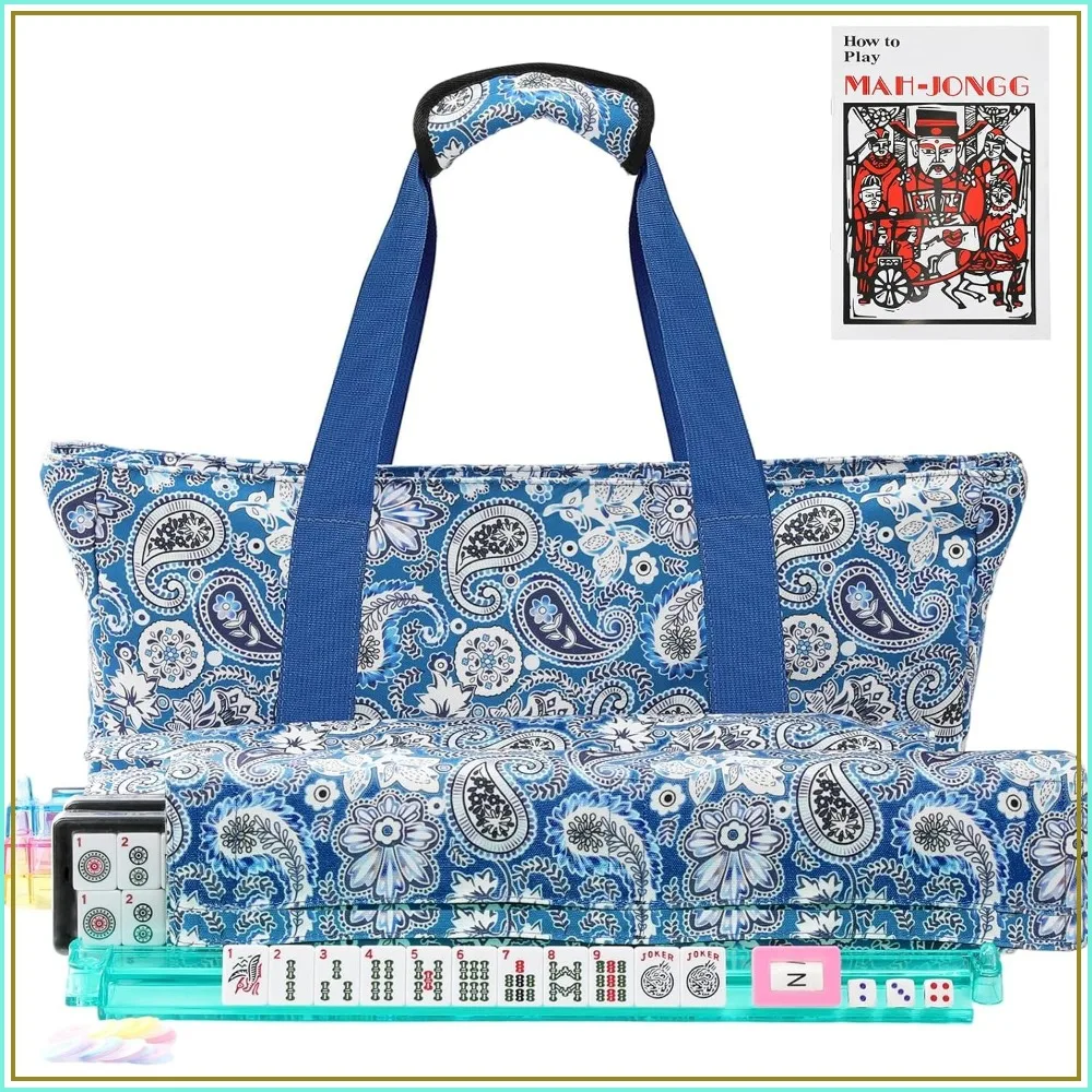 American Mahjong Tile Set, 166 Premium White Tiles, 4 All-in-One Rack/Pushers, Flower Carrying Bag