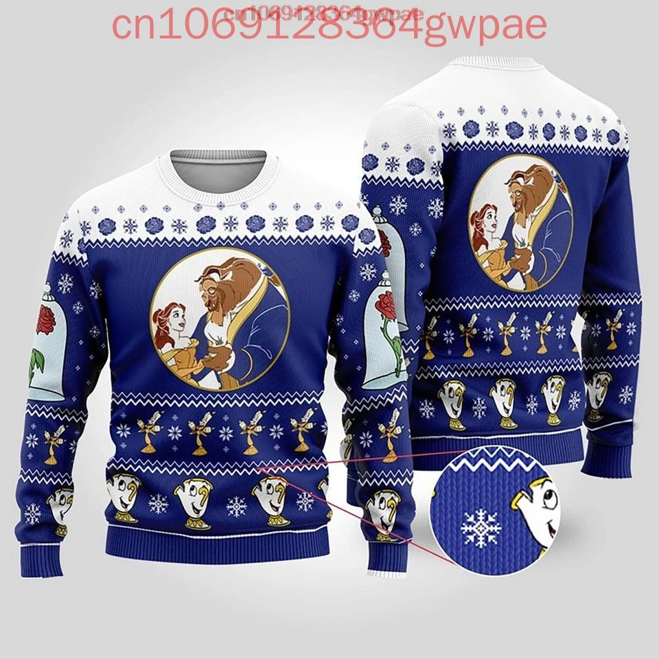 Beauty and the Beast Sweater natal Pria Wanita cetak 3d Sweater jelek Disney Belle putri Ugly Natal atasan sweter