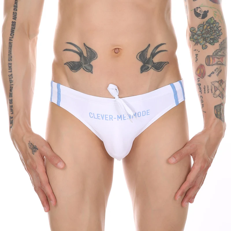 

CLEVER-MENMODE Mens Solid Color Swimming Briefs Summer Beachwear Drawstring Swimwear Low-rise Male Bikini Quick-dry Swimsuit