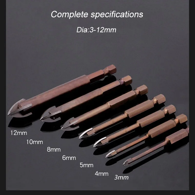 Justinlau Tungsten Carbide Glas Boor Legering Carbide Punt Met 4 Snijkanten Tegel & Glas Kruis Spear Head Drill bits