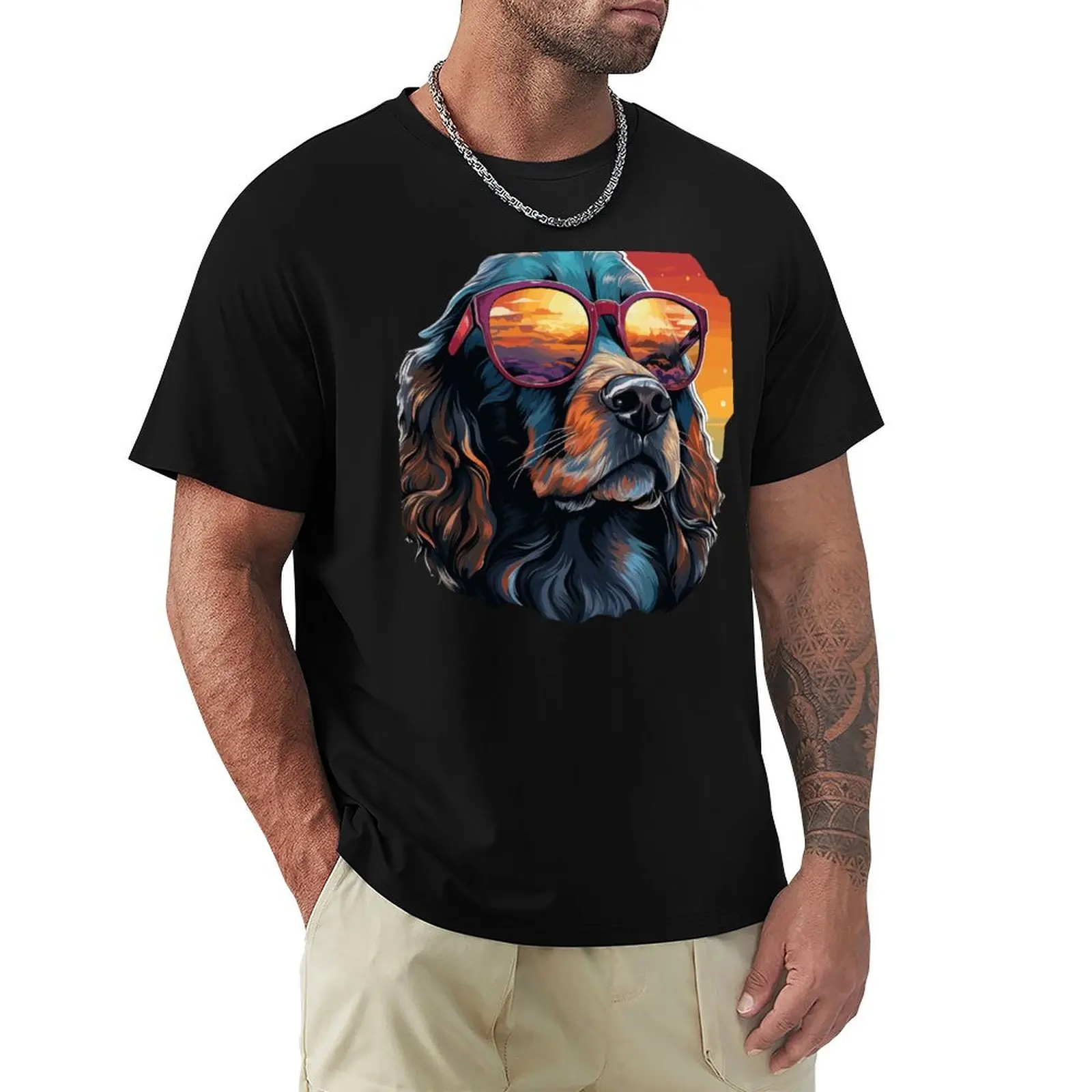 Sunset Serenity: Cocker Spaniel Elegance T-Shirt Breathable Mesh Panel T-Shirt