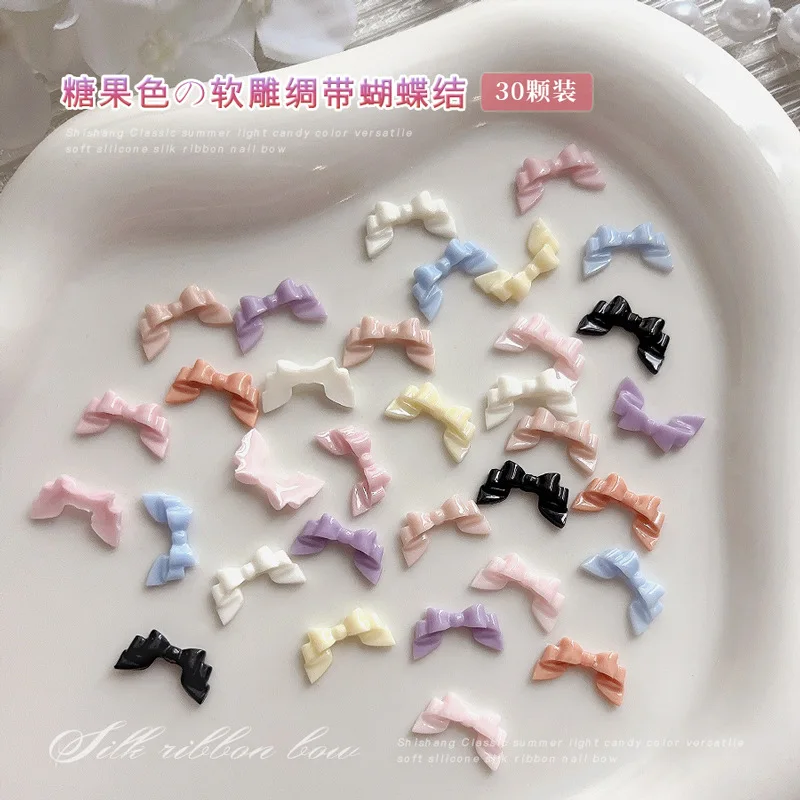 New Arrival 30PCS Soft Acrylic Bow Nail Art Charms Accessories Resin Parts For Nails Decoration Manicure Decor Supplies Material