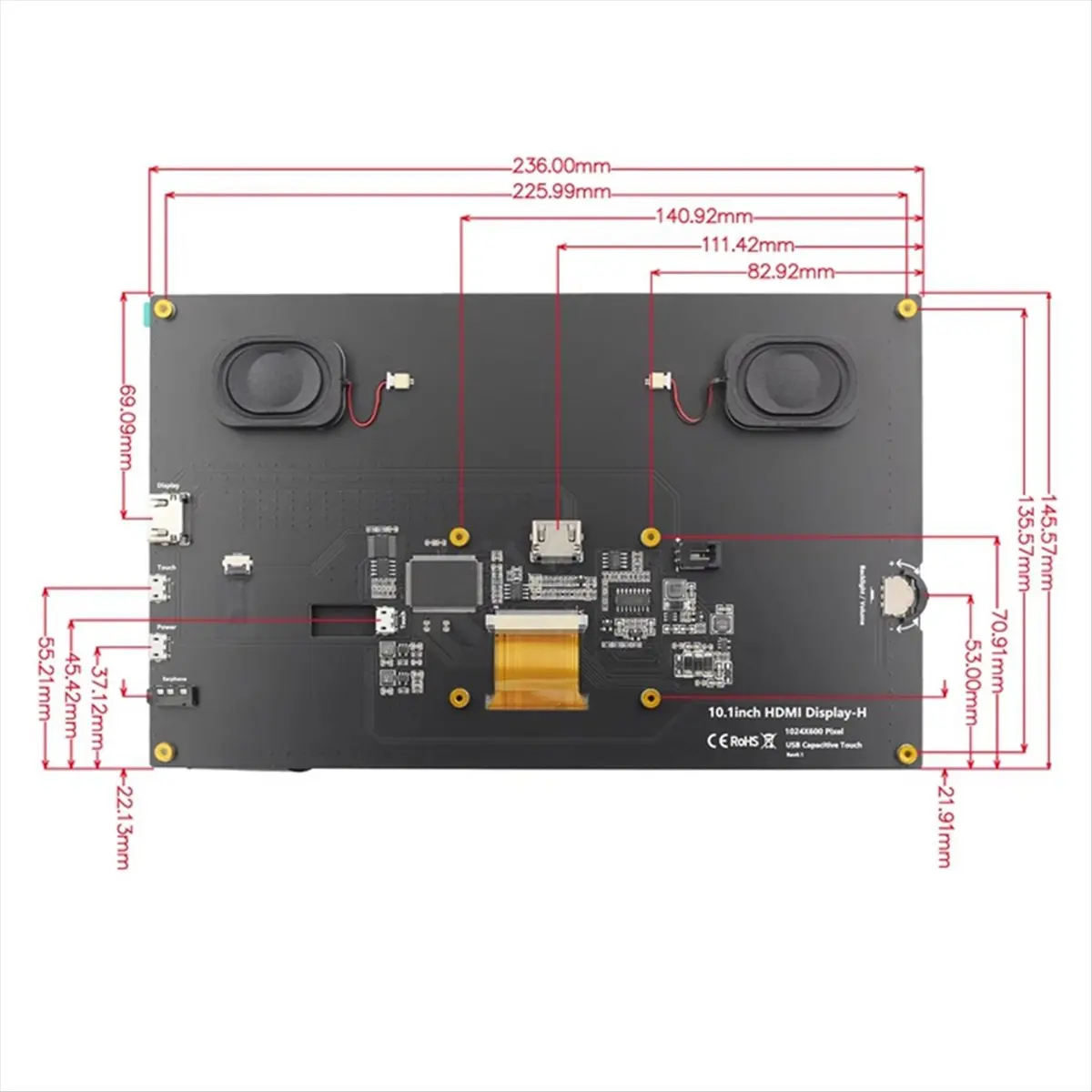 TCE 10.1inch Capacitive Touch Screen -Compatible Monitor 1024x600 IPS with Speaker for