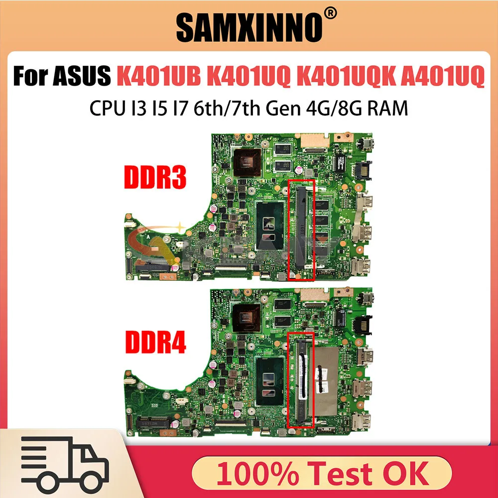 K401UB Laptop Motherboard For ASUS K401UQ A401U K401UQK A401UQ V401UQ V400U 4G 8G RAM I3 I5 I7 6th 7th Gen V2G DDR3