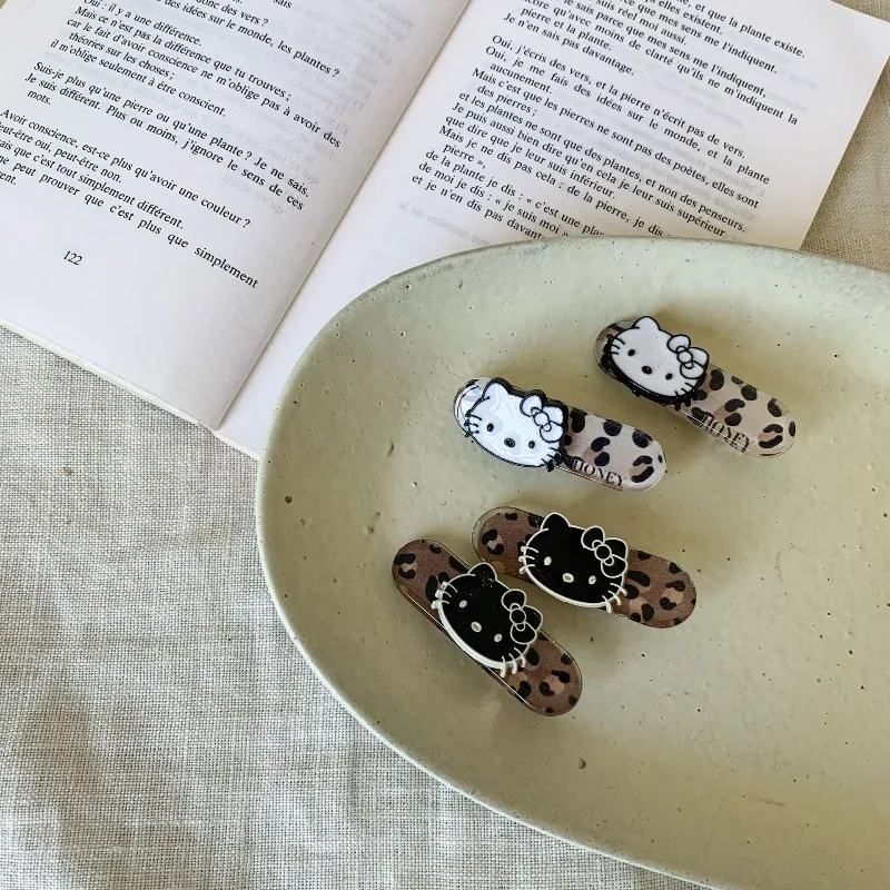 Grampos de cabelo de desenho animado kawaii para meninas, grampos de cabelo com estampa de leopardo e laço, acessórios fofos para cabelo para crianças, uso diário de festa f1005