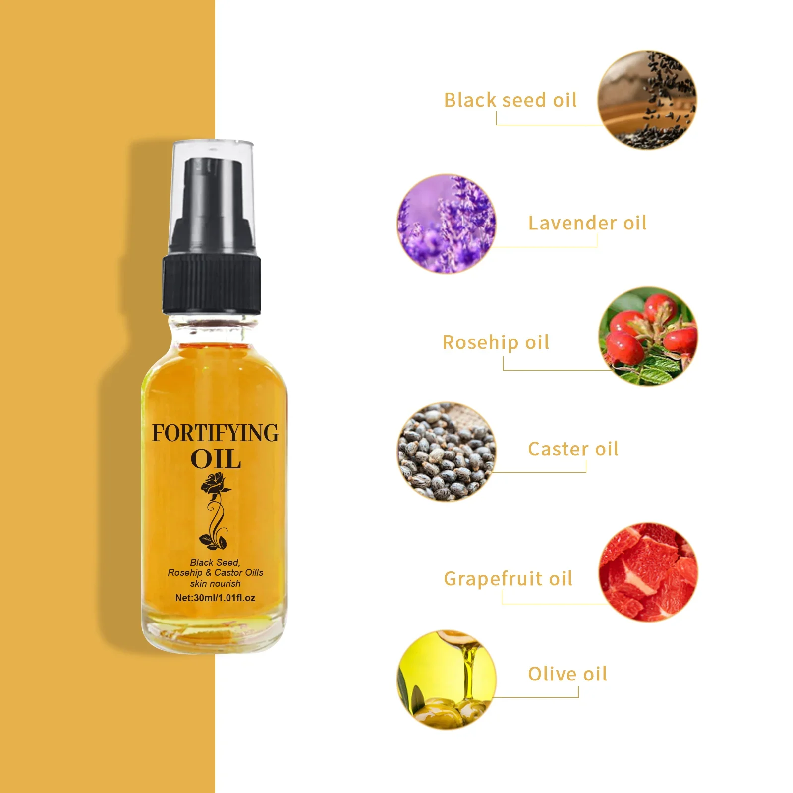 Aceite hidratante facial 30ml Reduce las arrugas Ilumina la piel Hidratante y nutritivo con semillas negras naturales, rosa mosqueta y aceite de ricino