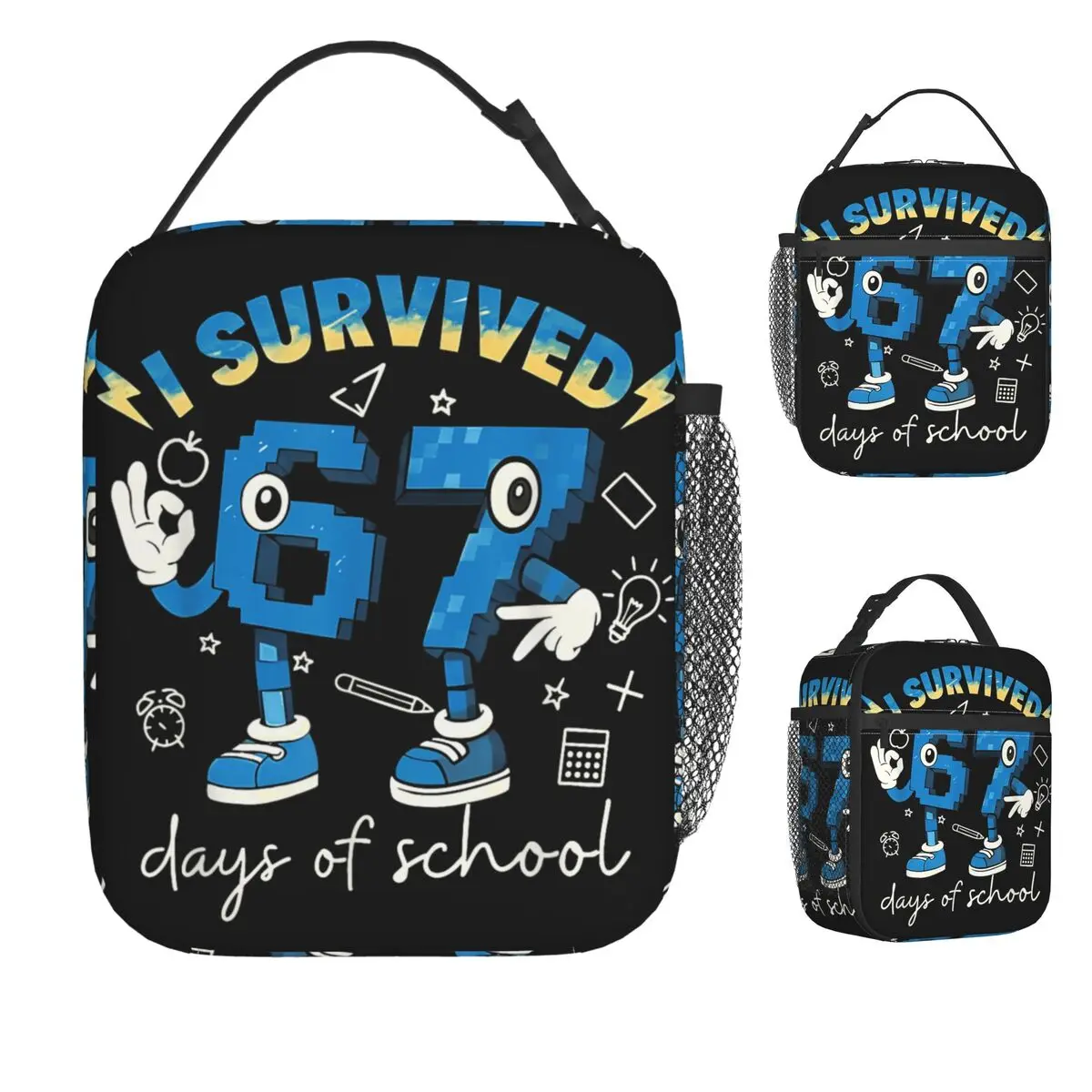 

Я пережил 67 дней школы, забавная сумка для обеда Six Seven Brainrot, портативная изолированная сумка-холодильник для ланча, термосумки для обеда