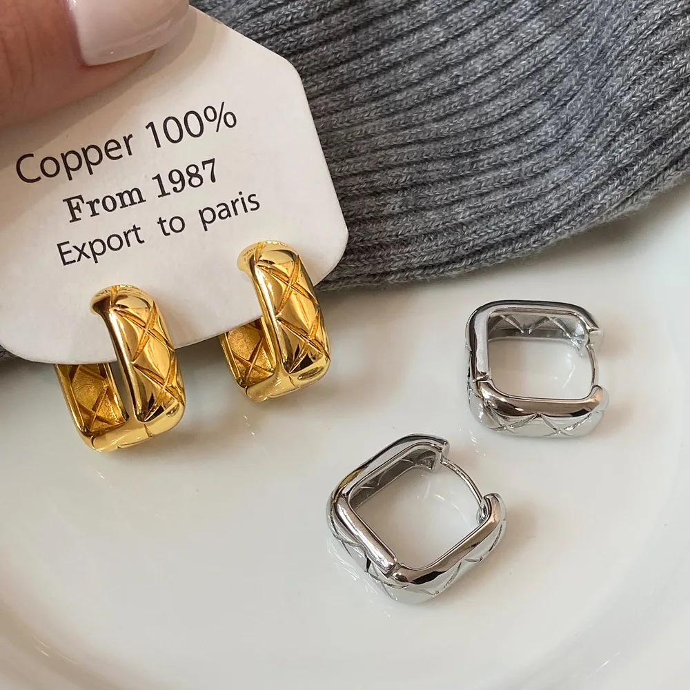 

Minimalist Diamond Square Hoop Earrings for Women 925 Sterling Silver Geometric Chunky Dangle Earrings Party Jewelry Gifts