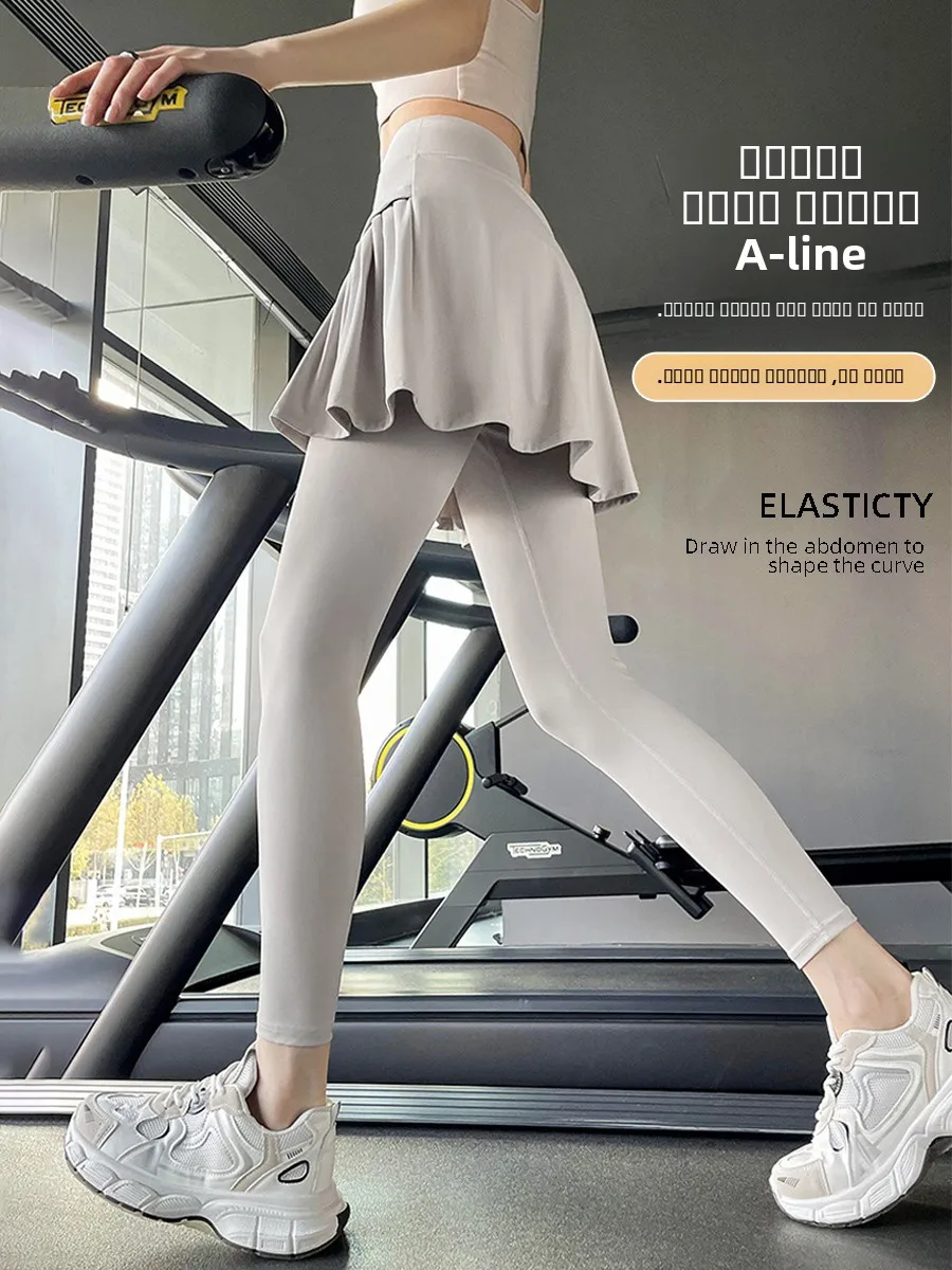 2025 Novas leggings de ioga Casacos femininos Calças de saia de pele de arca de nove pontos Primavera Outono Calças esportivas finas de cintura alta N...