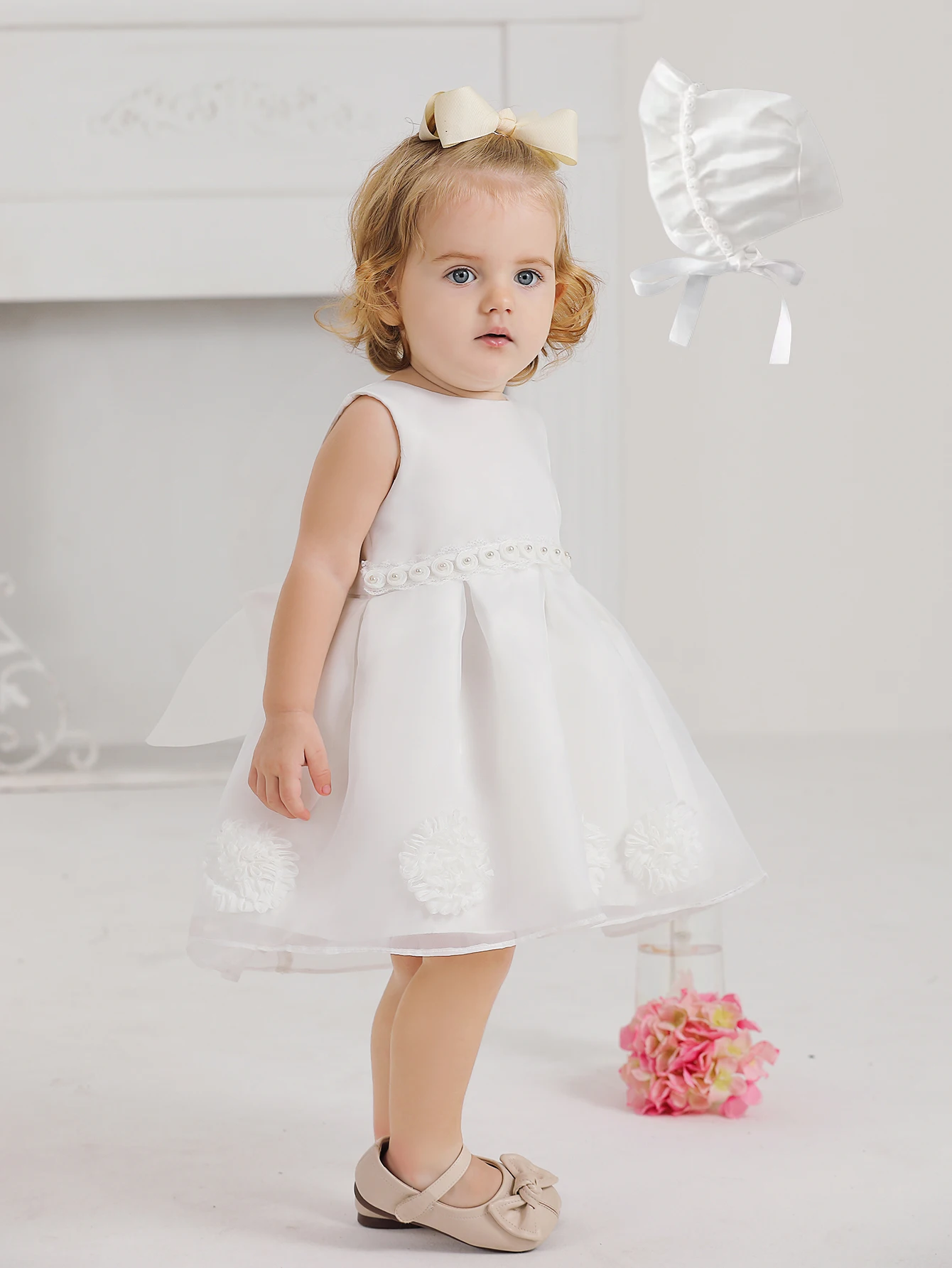 Baptism Dress with Hat Newborn Girls Princess Birthday Party White Baby Dresses Fancy Frock Tutu Dress for Christening