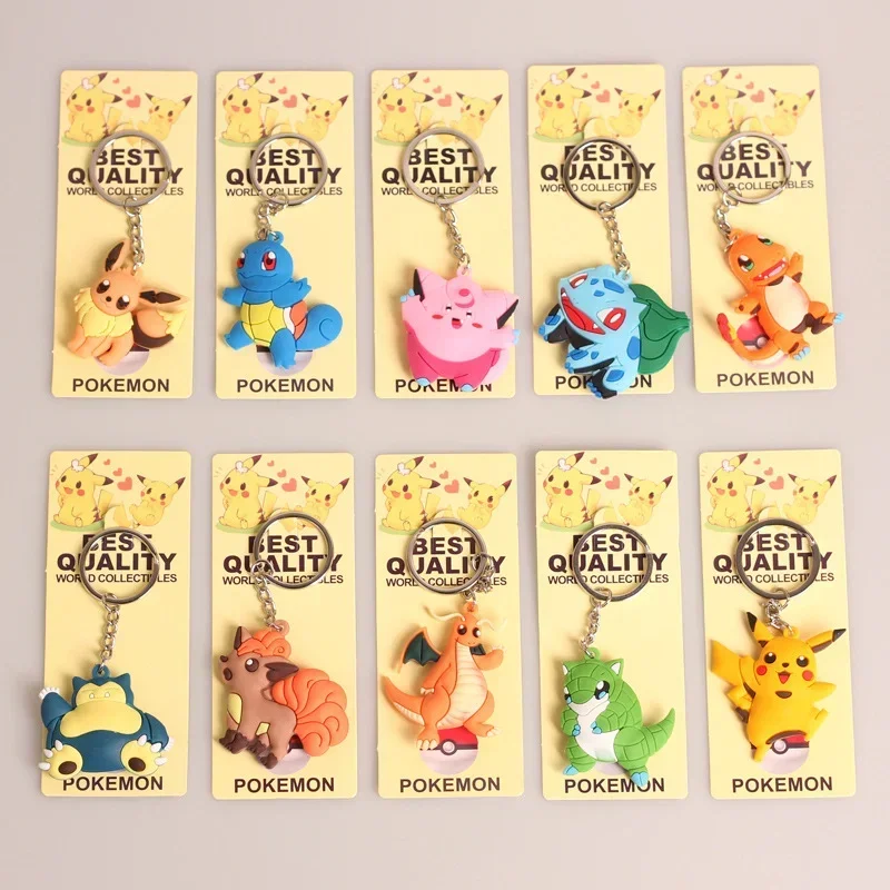 10pcs/lot Pokemon Figures Keychain Pikachu Bulbasaur Charmander Snorlax Vulpix Dragonite Anime Doll Key Ring Pendant Accessories