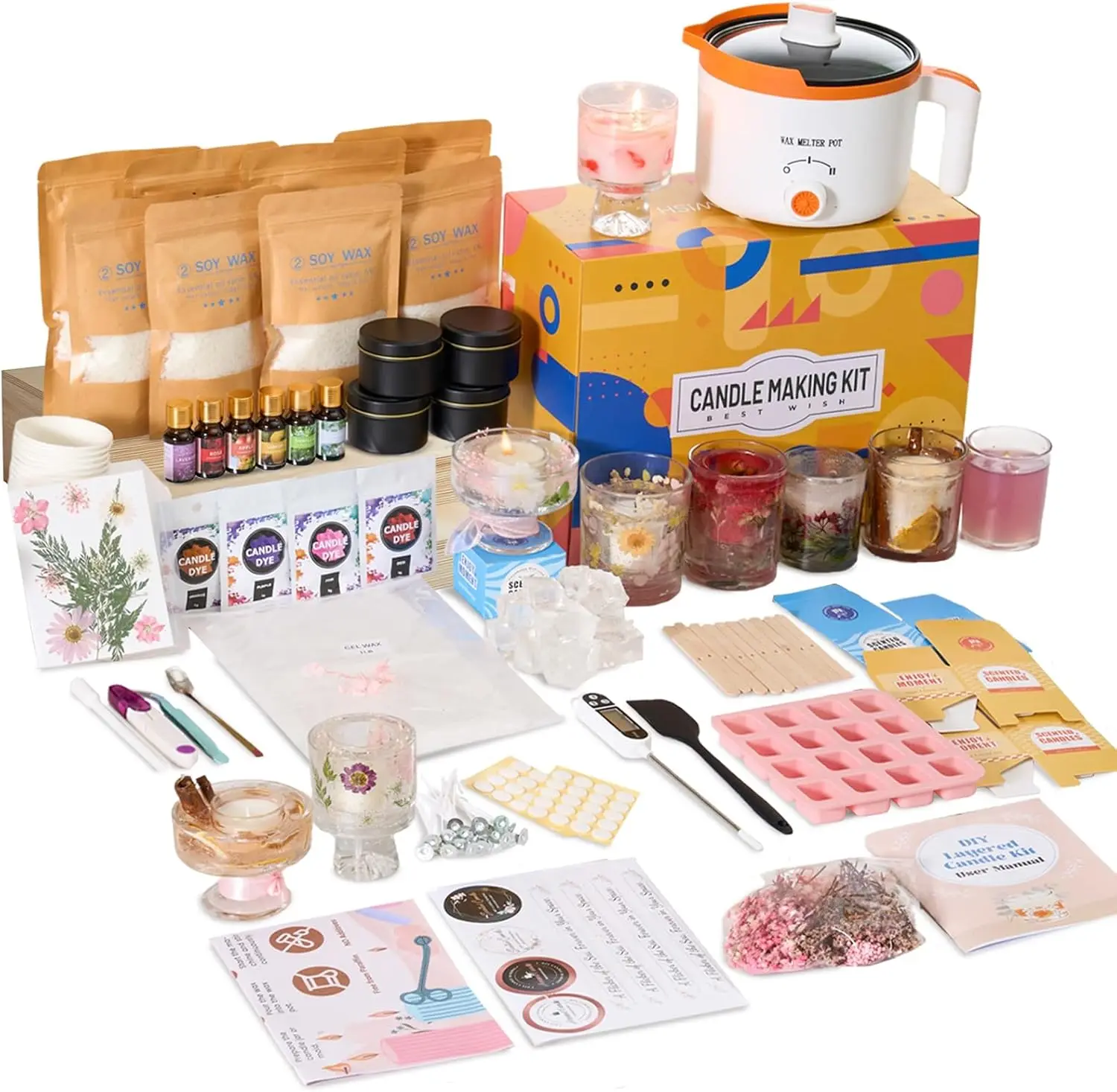 

2-in-1 Soy & Jelly Wax DIY Candle Making Kit for Beginners & Adults | Complete Candle Making Kit, Dual-Setting Wax Melter, Custom Fragrances & Colors, Ideal for Home Hobby & Holiday Gifts