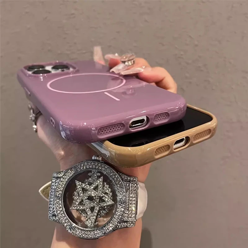 Originality Glossy Solid Color Magsafe Magnetic Case for iPhone 16 15 14 13 12 11 Pro Max Plus Fall Prevention Shockproof Cover