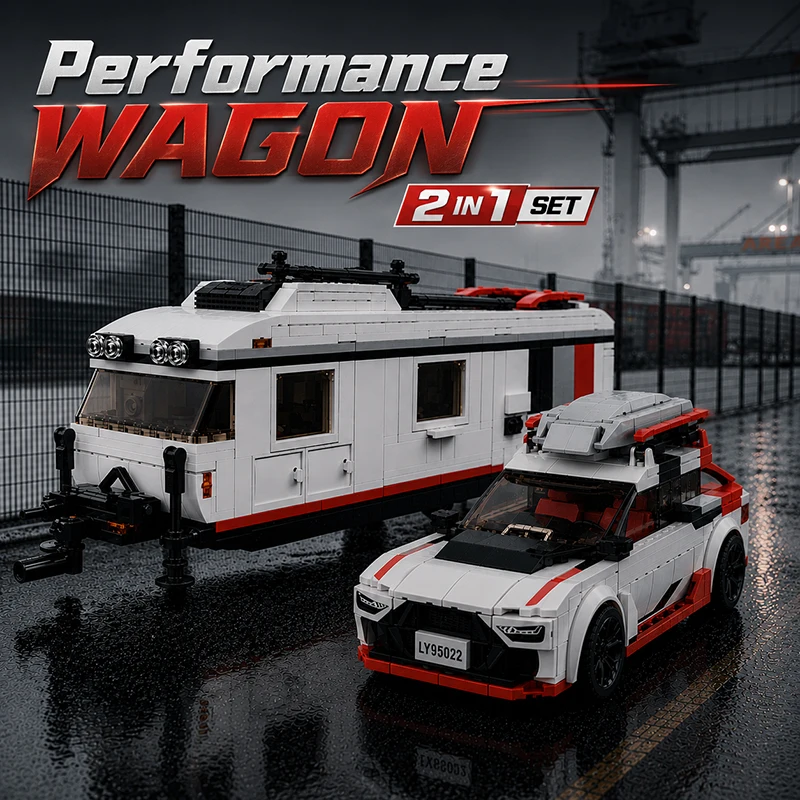 2 in 1 Wagon Touring Cars Set MOC Building Block Model Trailer Vehicle Technical Bricks Transport Trucks Van Car Toys Adult Gift