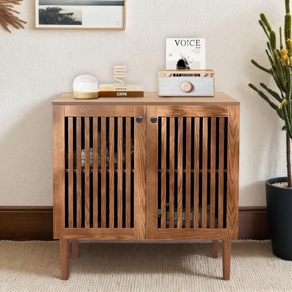 

Farmhouse Buffet Cabinet,Buffet With Storage Walnut,Sideboard With Grille Doors .Wood Coffee Bar Storage For Kitchen,Dining