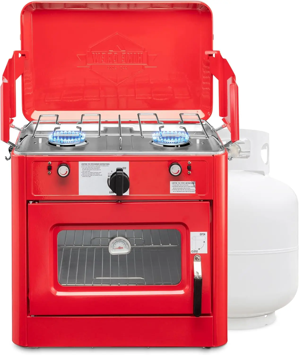 Camping Oven w/Carry Bag |  Approved Portable Propane-Powered 2-Burner Stove & Oven | Auto Ignition,